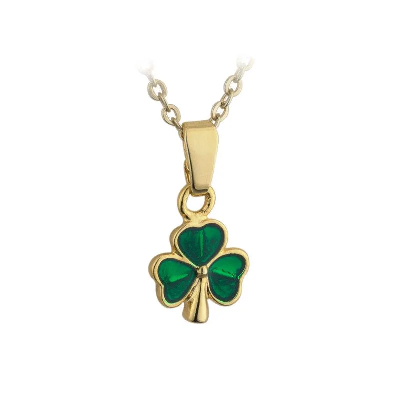 Ladies graceful pendant necklaces -Gold Enamel Shamrock Necklace