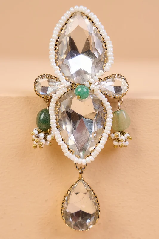 ladies gem brooch love themes -Light Green Double Stoned Crystal Brooch