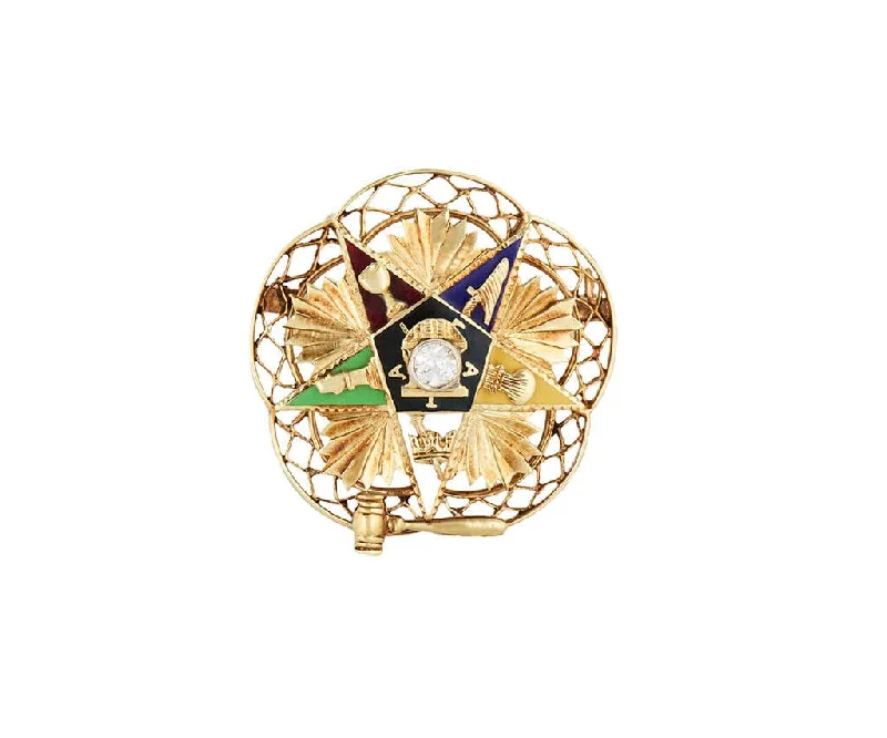 chain detail brooch for women -0.25ct Round Diamond Order of the Eastern Star Masonic Star Brooch in 14K