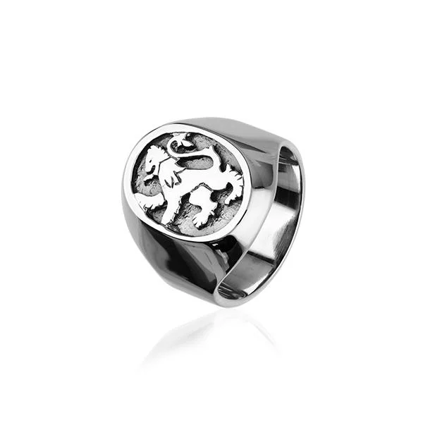 feather design rings for women -Sterling Silver Signet Ring with Lion Rampant R79