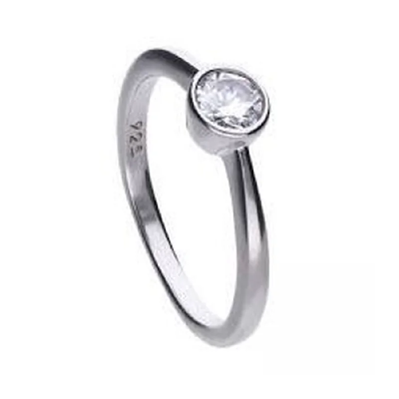 delicate rings for women small fingers -Silver Rubover Set Cubic Zirconia Solitaire Ring, size L