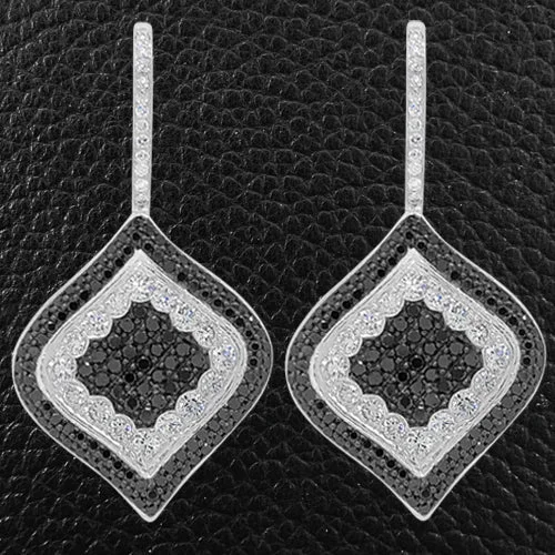 ladies rose gold earrings feather design -Black & White Diamond Earrings