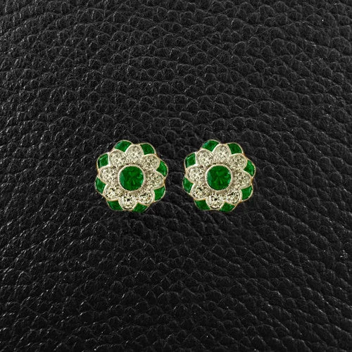 ladies white gold earrings pearls -Emerald & Diamond Flower Earrings