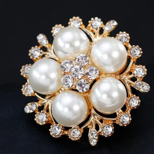 ladies rose gold brooch dots -Silver or Gold Rhinestone Flower Brooch  BR-911