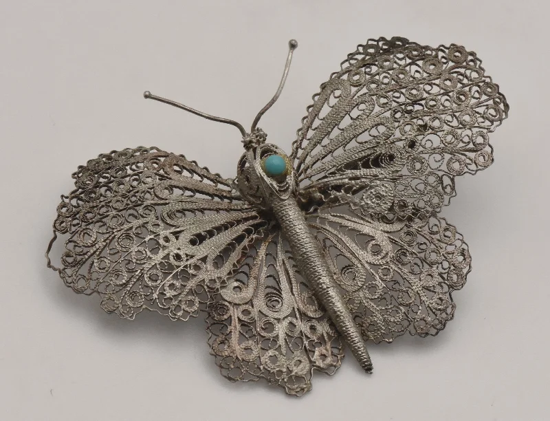 minimalist ring brooch for women -Vintage Ornate Filigree Butterfly Brooch