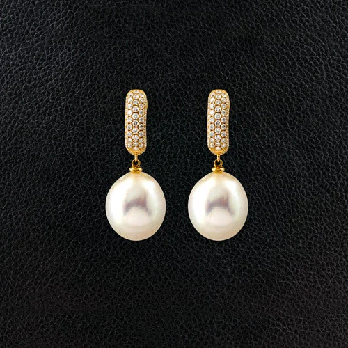 minimalist line earrings for women -Diamond Earrings with Pearl Drops