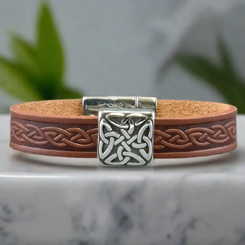 Ladies roots shine bracelets -Braden Brown Celtic Cuff Leather Bracelet