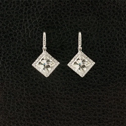 twisted design earrings for women -Princess cut Diamond Dangle Earrings