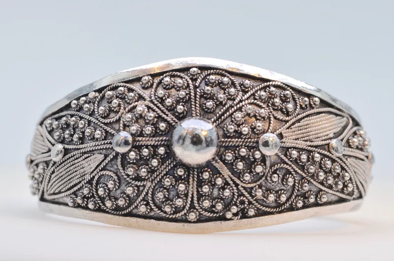 Ladies exclusive craft bracelets -Fancy Sterling Silver Cuff Bracelet