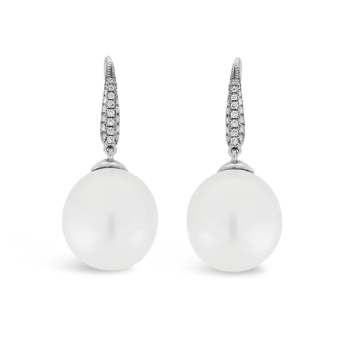 delicate stud earrings for women -South Sea Pearl & Diamond Dangle Earrings