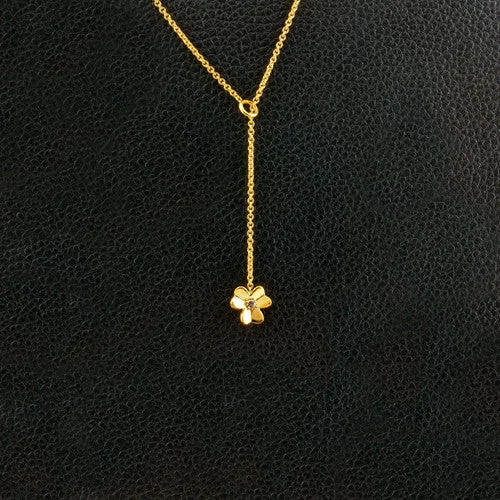 Ladies stone birth necklaces -Flower Lariat Necklace with Diamond Center