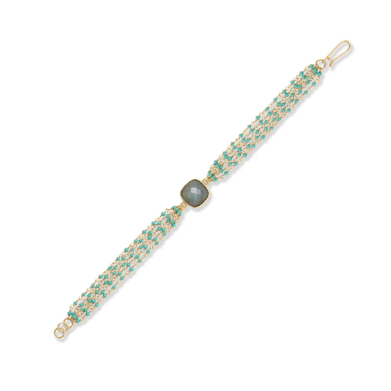 Ladies sophisticated elegance bracelets -Beaded Turquoise and Square Labradorite Bracelet