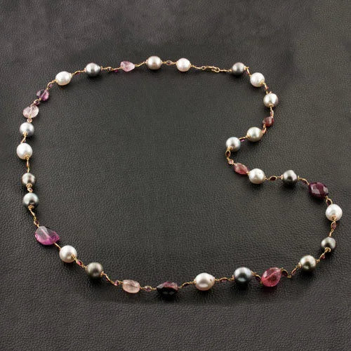 Ladies tiny gleam necklaces -South Sea, Tahitian Pearl & Bead Necklace