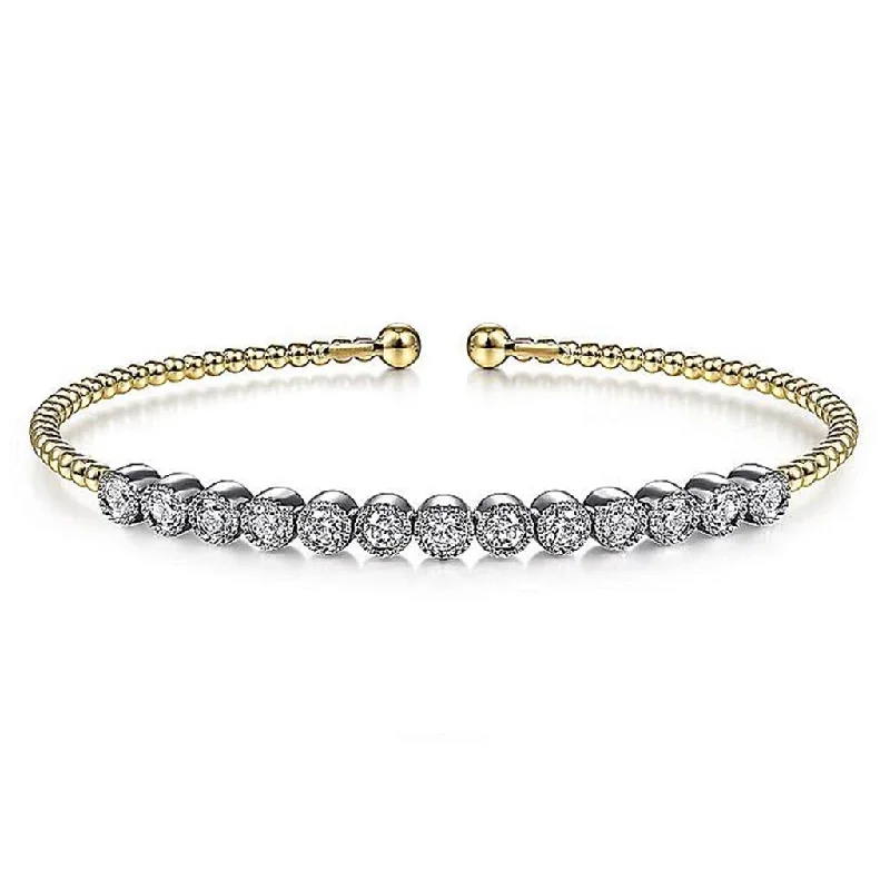 Ladies hex shine bracelets -Gabriel & Co. 14k White and Yellow Gold Bujukan Cuff Bracelet with Bezel Set Diamonds