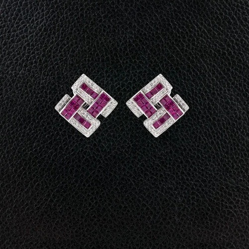 minimalist ring earrings for women -Ruby & Diamond Earrings