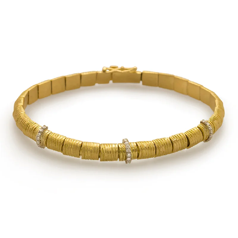 Ladies cheer gleam bracelets -Grooved Gold Link Bracelet with Diamonds