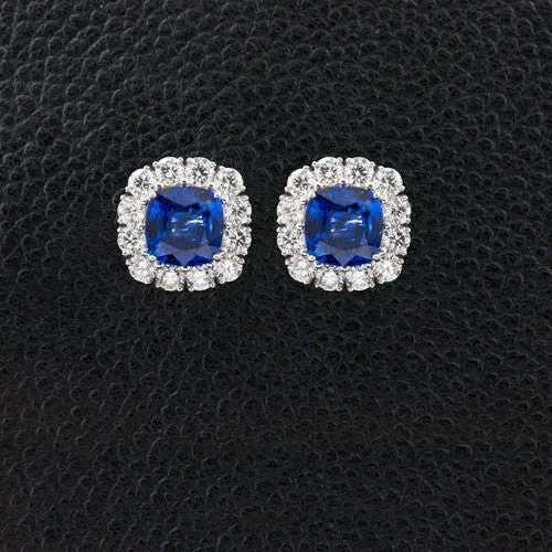 ladies rose gold earrings triangles -Sapphire & Diamond Earrings