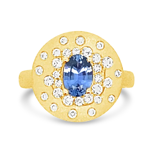 ladies gold rings bear motifs -Sapphire & Diamond Confetti Ring