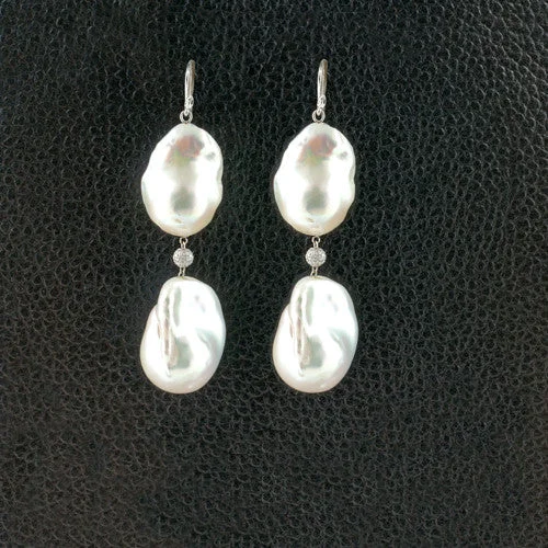 wave pattern earrings for women -Baroque Pearl Dangle Earrings