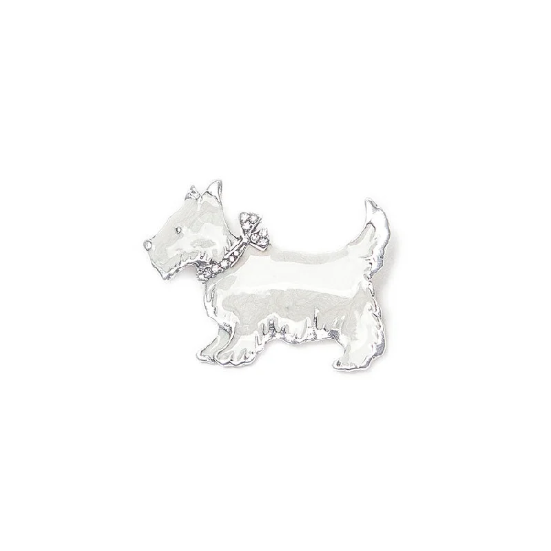 ribbon design brooch for women -White Enamel Scottie Brooch