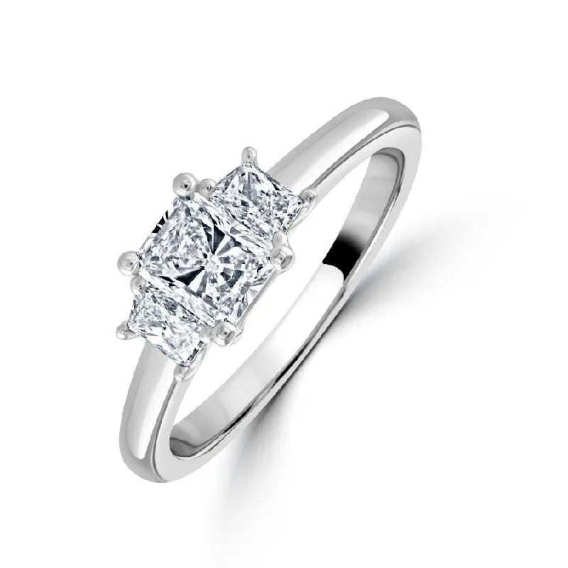 linked band rings for women -Platinum Rectangular & Trapiezoid Cut Diamond Trilogy Ring