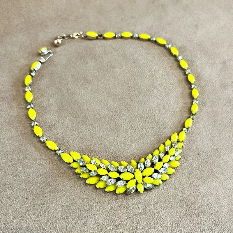 Ladies broad gleam necklaces -Vintage Yellow Crystal Necklace by Kramer