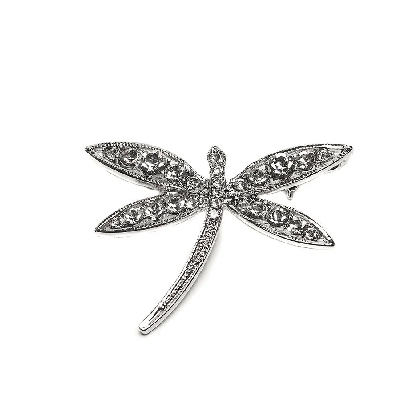 ladies silver brooch iolite stones -Stunning Sparkly Crystal Dragonfly Brooch