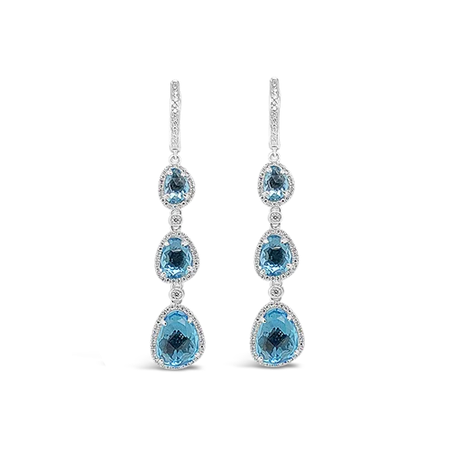 knot design earrings for women -Blue Topaz & Diamond Dangle Earrings