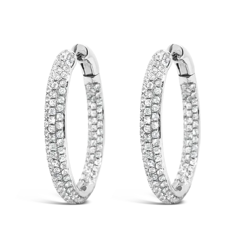 ladies gold earrings intricate patterns -White Sapphire Hoop Earrings