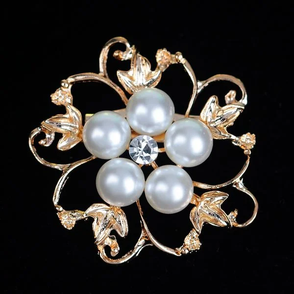 rose gold wave brooch for women -Rhinestone  Pearl Crystal Gold or Silver Brooch BR-102