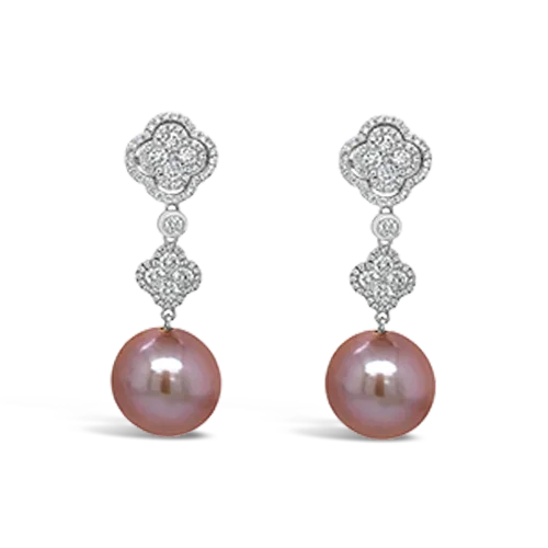 ladies gemstone earrings with pendants -Kasumiga Pearl & Diamond Earrings