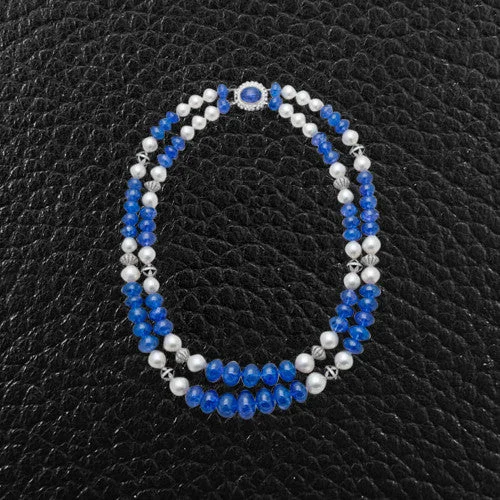 Ladies joyful shine necklaces -Tanzanite, Pearl, Diamond & Onyx Necklace