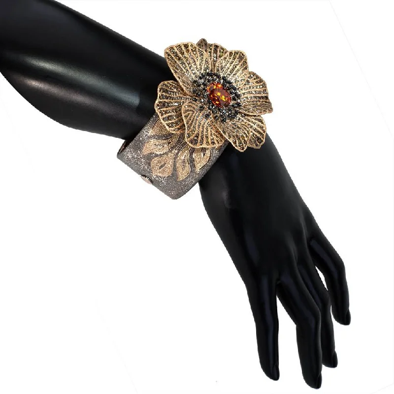 Ladies trust shine bracelets -Gold Coronaria Cuff Bracelet with Garnet & Diamonds