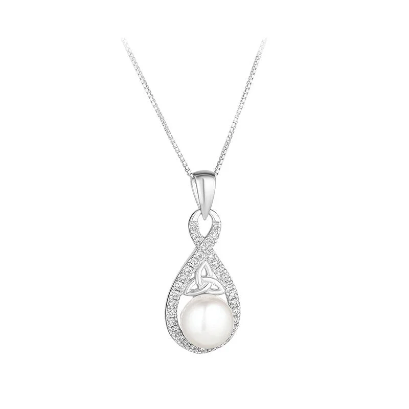 Ladies brilliant Swarovski necklaces -Sterling Silver Pearl Twist Trinity Knot Necklace