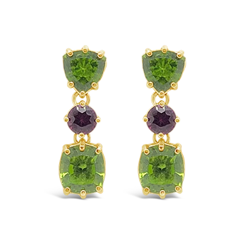 rose gold hexagon earrings for women -Green & Pink Tourmaline Estate Earrings