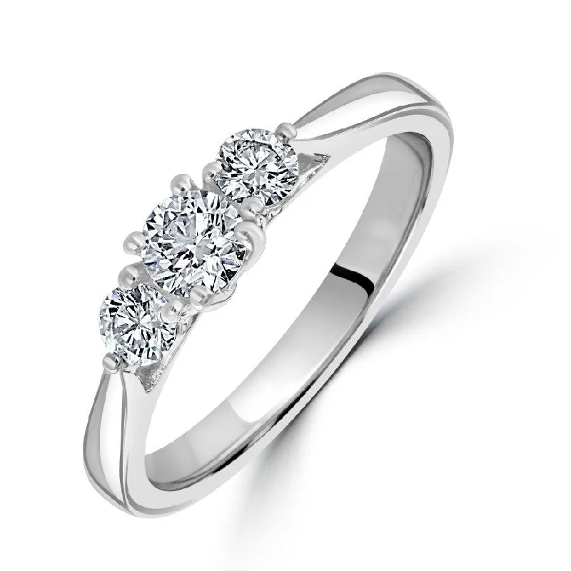 ladies gold rings sun designs -Platinum Round Brilliant Cut Diamond 3-Stone Ring