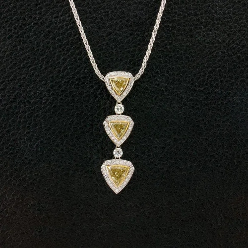 Ladies flowing boho necklaces -Trilliant Yellow Diamond Necklace