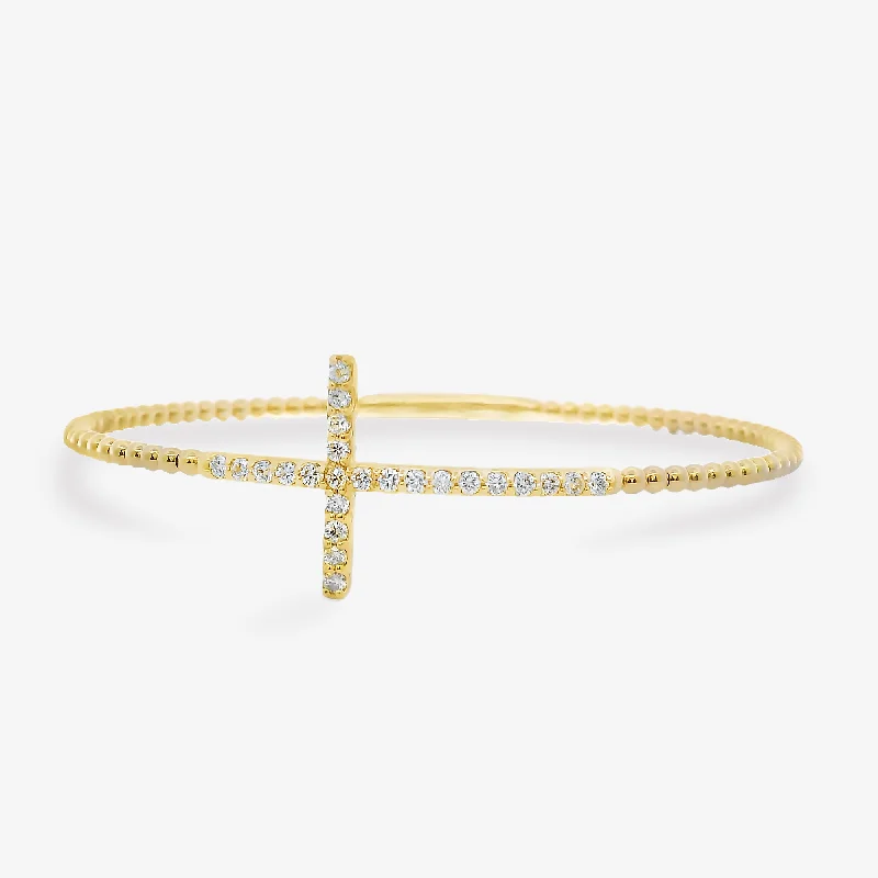 Ladies sandy shine bracelets -Bead It Large Cross Bangle Bracelet