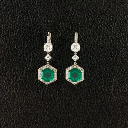 crisscross design earrings for women -Emerald & Diamond Dangle Earrings