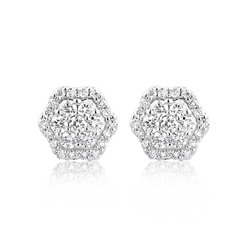 ladies gem earrings celestial themes -Multi-Diamond Hexagonal Earrings