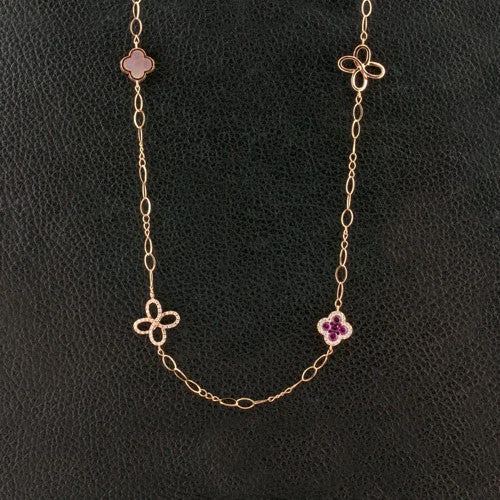 Ladies passion gleam necklaces -Ruby & Diamond Clover Necklace