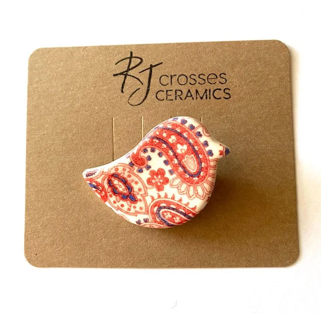 ripple texture brooch for women -RJ Crosses Ceramic Brooch - Birds