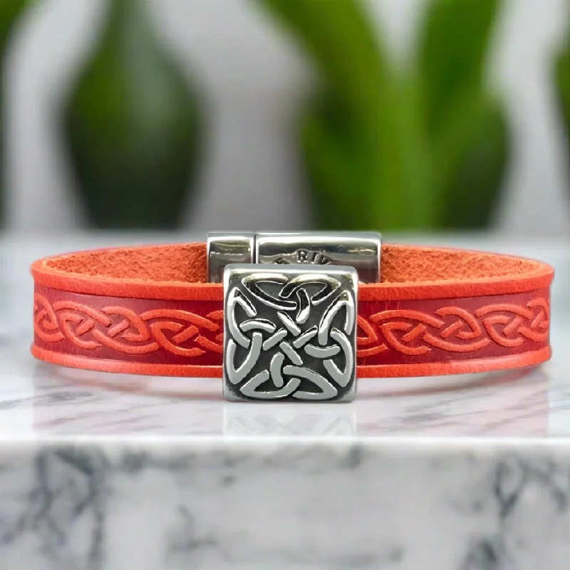 Ladies astro charm bracelets -Braden Red Celtic Cuff Leather Bracelet