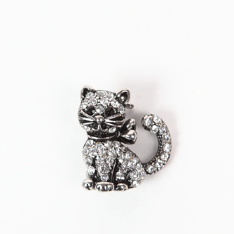 ladies brooch with diamond accents -Cute Little Diamante Cat Brooch