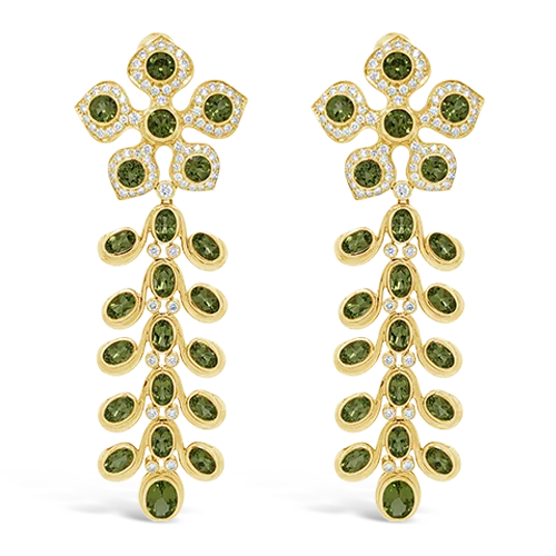 ladies gold earrings sun designs -Peridot & Diamond Dangle Earrings