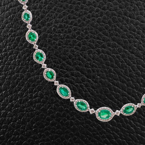 Ladies rich platinum necklaces -Emerald & Diamond Necklace