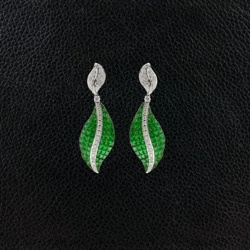 silver moon phase earrings for women -Tsavorite & Diamond Dangle Earrings