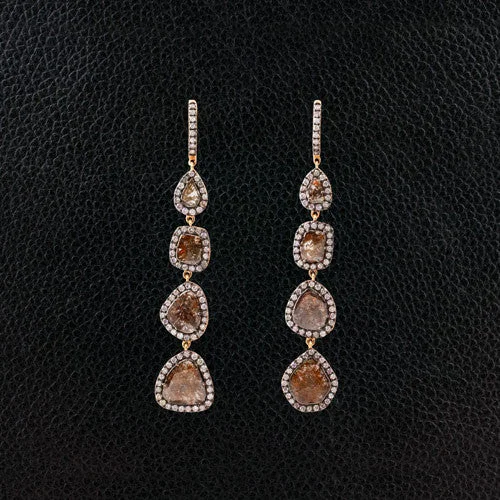 chain detail earrings for women -Brown Diamond Slice Dangle Earrings