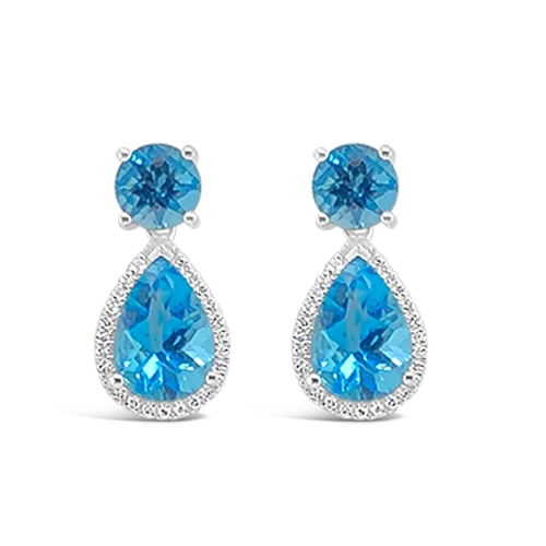 chain tassel earrings for women -Swiss Blue Topaz & Diamond Earrings