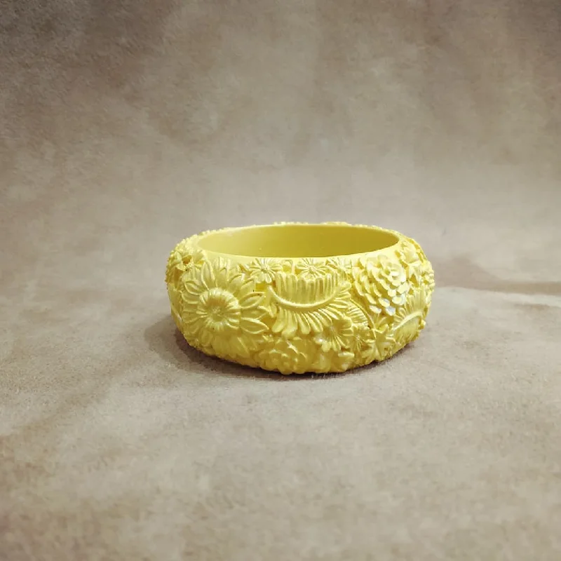 Ladies chunky shine bracelets -Floral Yellow Wide Bangle